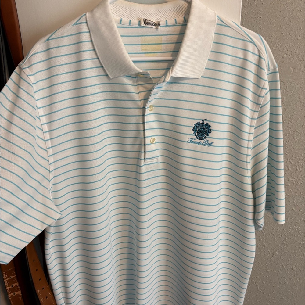 RARE Mar A Lago Trump Club Blue and White Stripe Polo Shirt